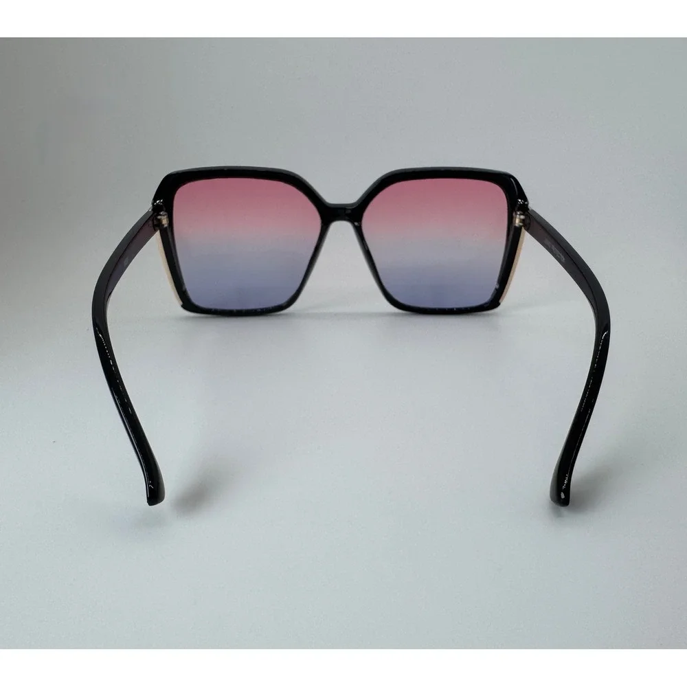 Womens Oversized Square Sunglasses Pink Purple Gradient Lens Gold Accent